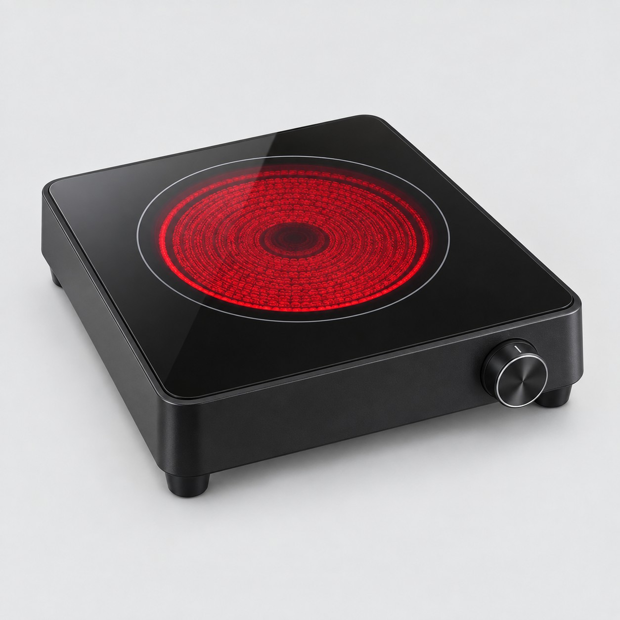 Illustrative black infrared cooker with a red heating ring