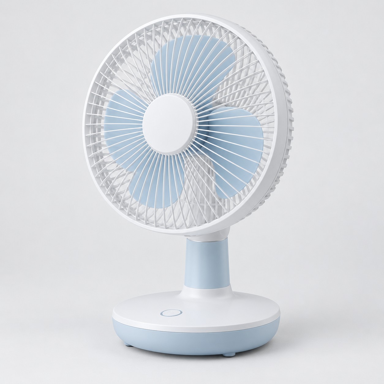 Illustrative white and blue rechargeable fan